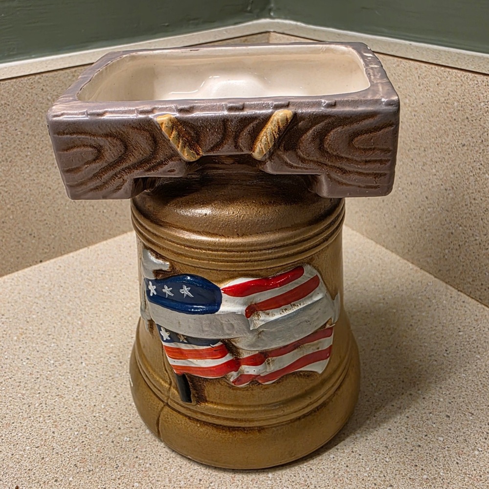 Nancy Pew Liberty Bell 5" Planter Brown American Flag Cannon Bicentennial Japan